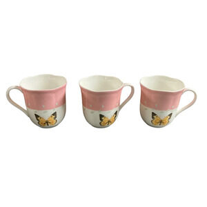 Lenox Coffee Mug Butterfly Meadow Pink Scalloped Edge 10oz Set of 3